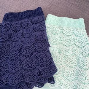 Two shorts, one green and one blue